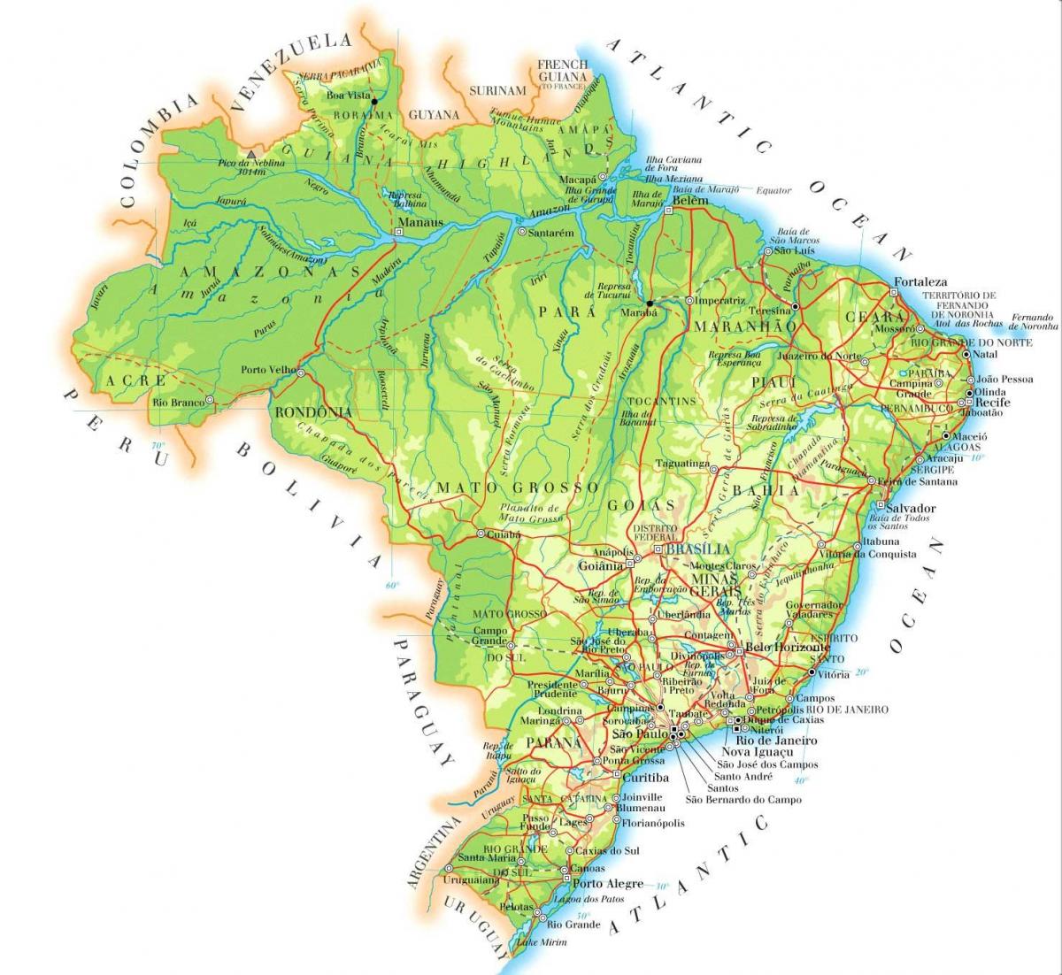 Brésil carte d'altitude