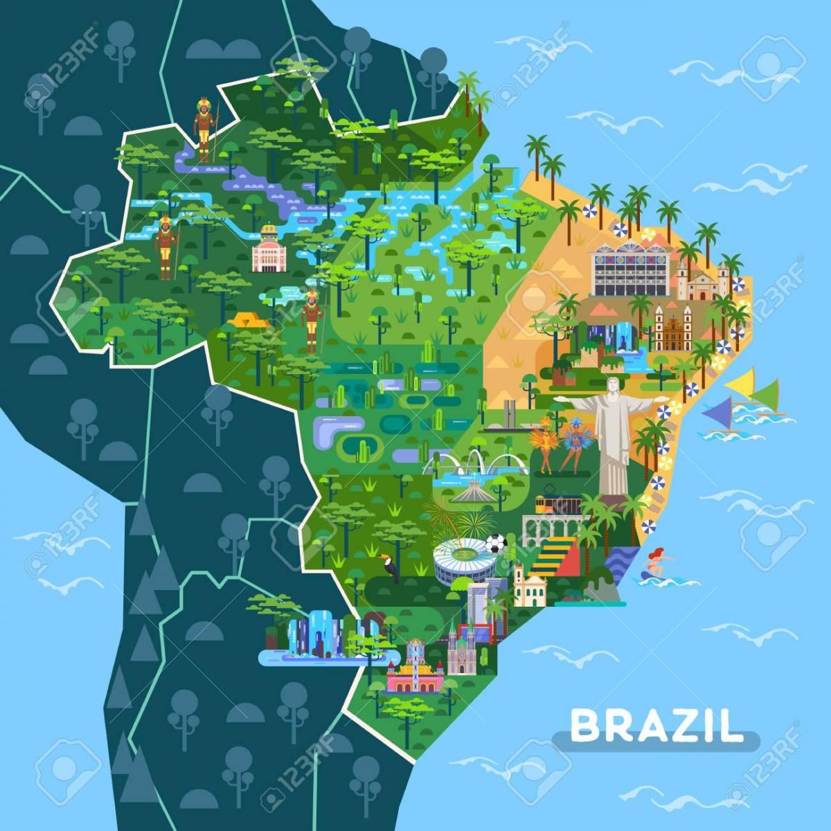 Carte des attractions touristiques du Brésil