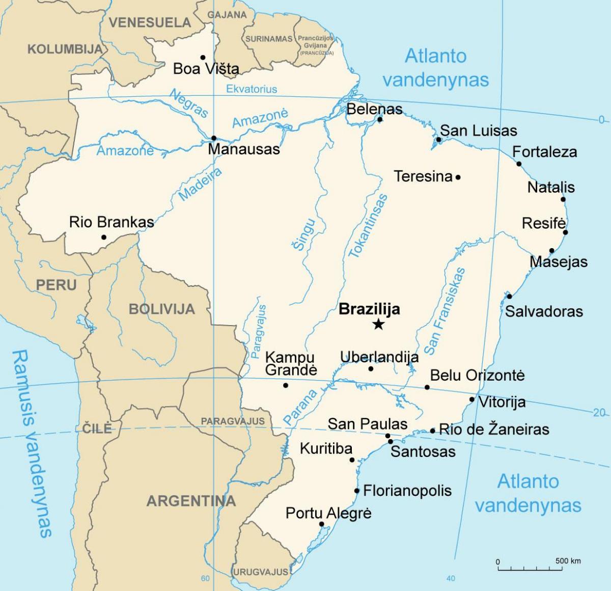 Carte des rivières du Brésil