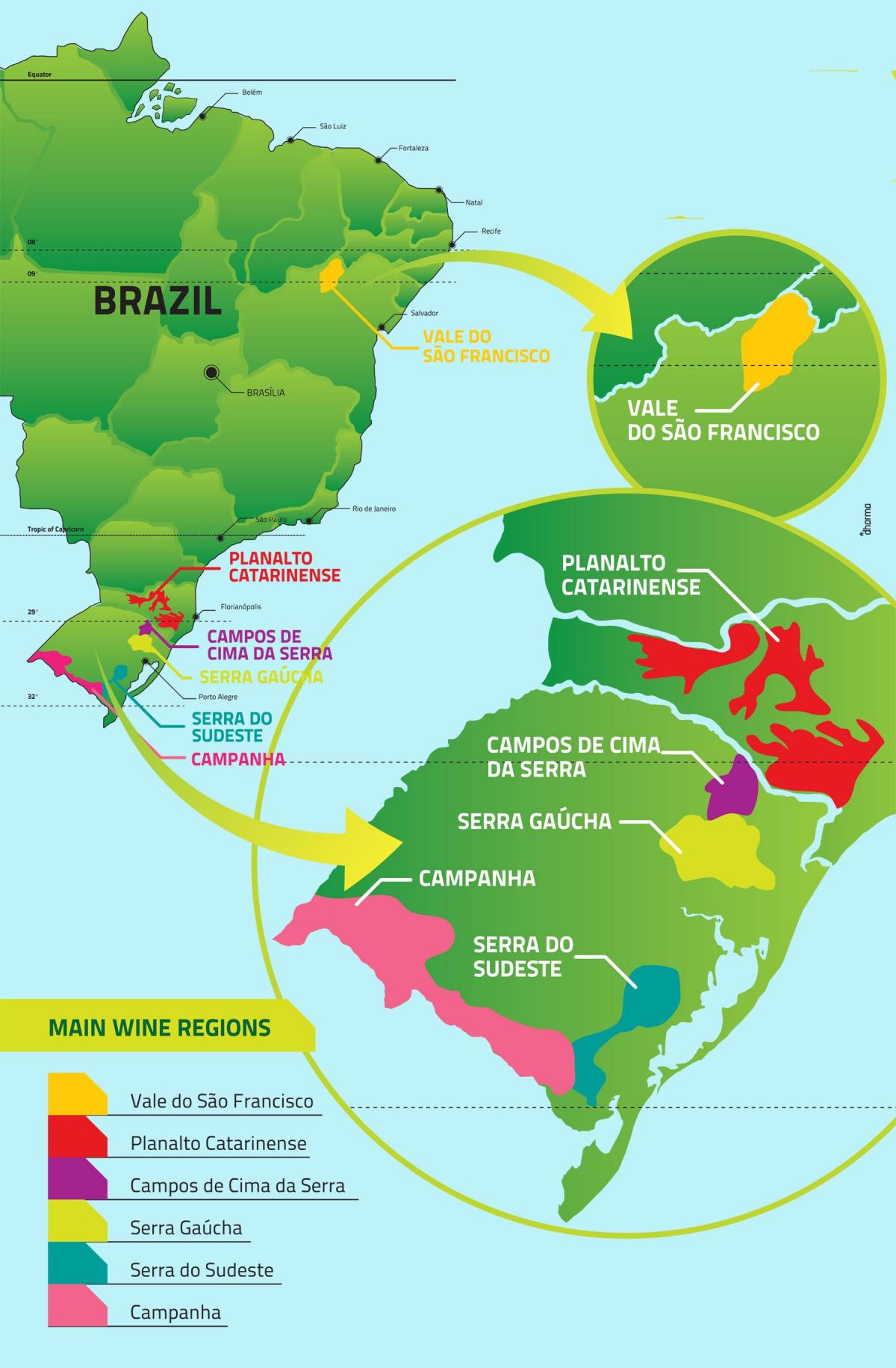 Carte des vignobles du Brésil